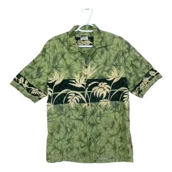 Winnie Fashion Local Bird of Paradise Green Cotton Hawaiian Shirt made in Hawaii - Picture 1 of 3